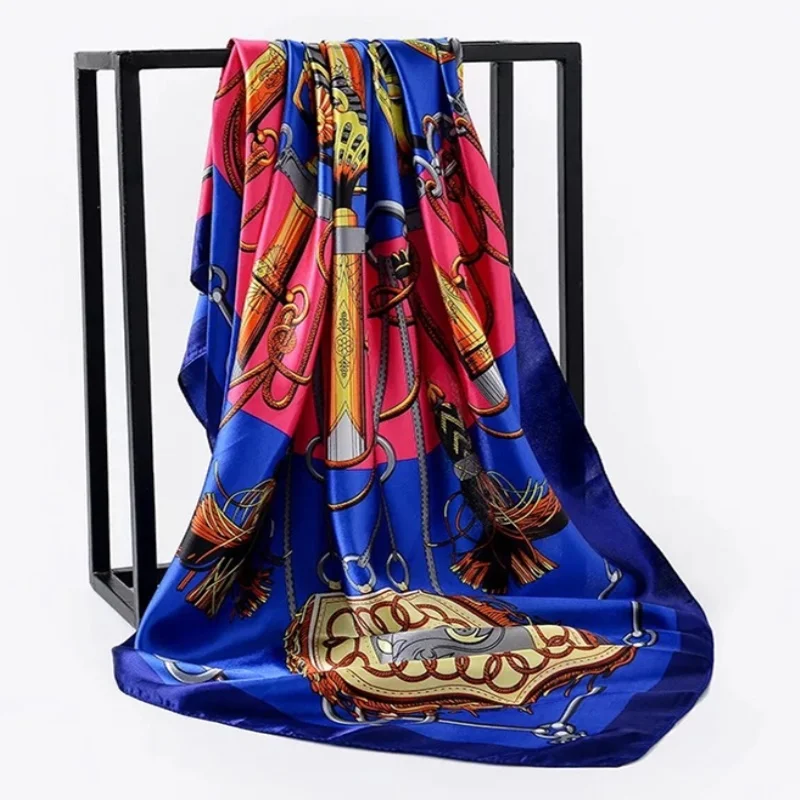 Классическая мода 90*90 см летние женские шелковые платки шарфы квадратный шарф Дамская пляжная шаль Бандана большой хиджаб платок Муфельная - Цвет: 22