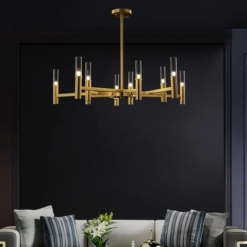 Modern Simple LED Chandelier Nordic Luxury Copper Living room Decor Lighting Villa Dining room Light Bedroom glass Hanging lamp