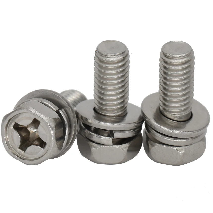 10pack M6 Cross Recessed Hex Bolt with Indentation,Lock Washer Plain Washer Assemblies M6X12mm 