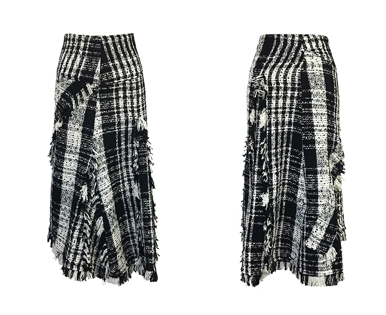 Зимняя женская твидовая юбка в винтажном стиле с высокой талией, Мягкая шерстяная клетчатая юбка средней длины трапециевидной формы, женские юбки Faldas