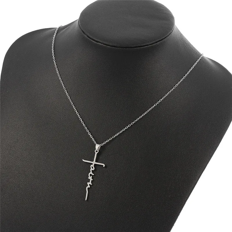 

European Titanium Stainless Steel Faith Jesus Cross Pendant Necklace