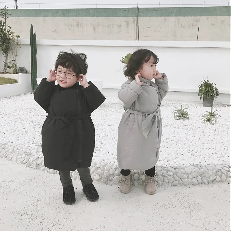 Детский пуховик; зимняя теплая куртка на подкладке из хлопка для мальчиков и девочек; пальто; Длинная стильная плотная Свободная верхняя одежда для детей
