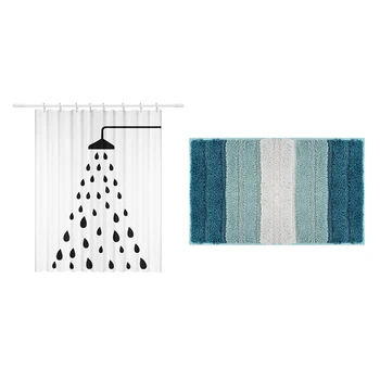 

1 Pcs Shower Water Drop Digital Printing Shower Curtain & 1 Pcs Non-Slip Soft Microfiber Entryway Welcome Doormat