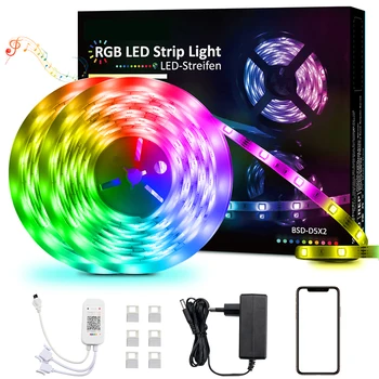 

DC12V 10M RGB Colour Changing TV Backlight Light Strip Waterproof WIFI Smart Voice Control Colorful LED Strip Light Xmas decor