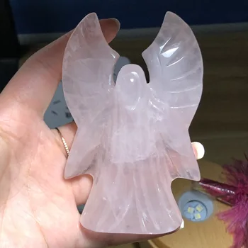 

Natural Clear Rose Quartz Stone Dark Angel Shape Healing Gemstone For Home Decoration Gift Crafts