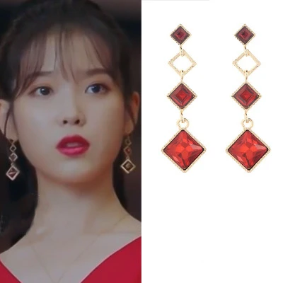 

red high quality IU same Lee Ji Eun Eardrop temperament For Women Earrings pendientes brincos ornament