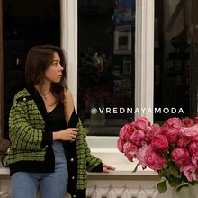 Осень, Женский вязаный кардиган с карманами, длинный рукав, бежевый, зеленый, теплый, утолщенный, в клетку, пальто