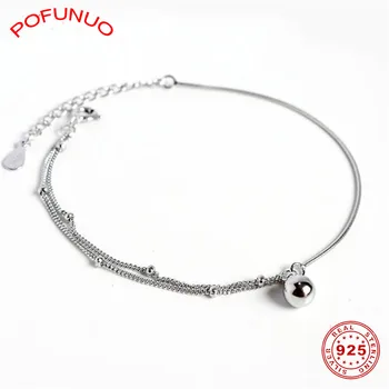 

POFUNUO 925 Sterling Silver Simplicity Snake Chain Bead Bracelets Women Trendy Jewelry Close Friend Gift Silver Jewelry Bracelet