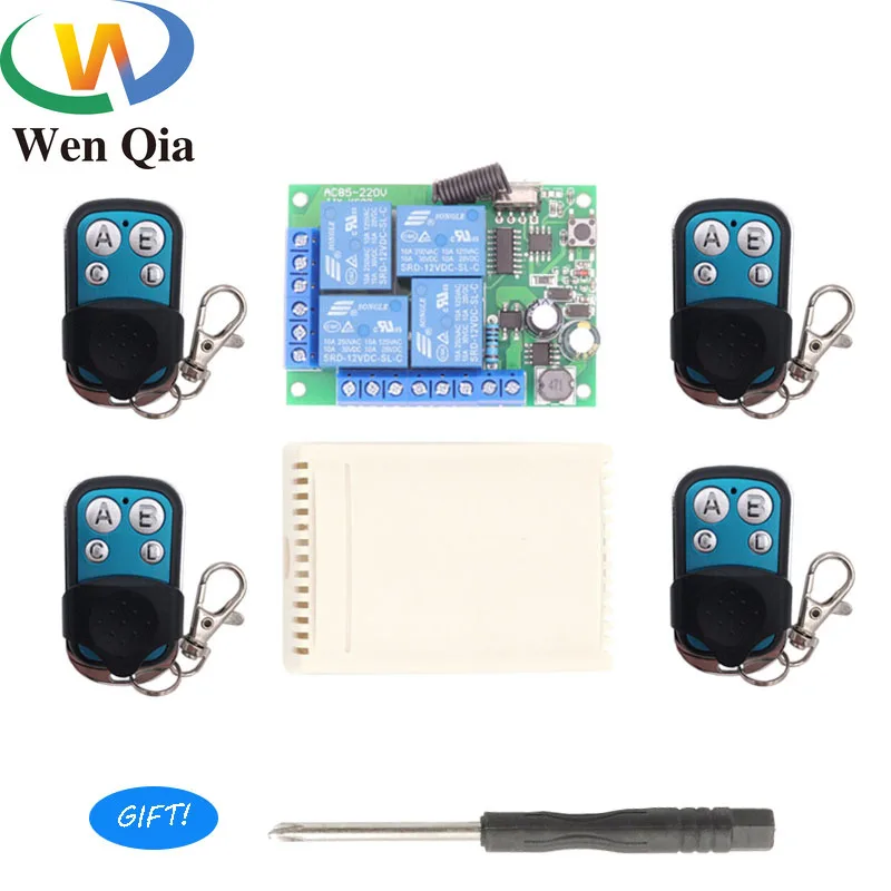 

433Mhz Universal Wireless Remote Control Switch AC 85~220V 10A 4 Relay Receiver Module RF Transmitter Light Lamp HomeApplication