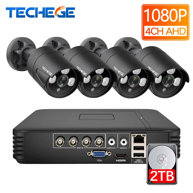 Techege 4CH 1080N AHD DVR Комплект охранной системы видеонаблюдения 4 шт наружные крытые