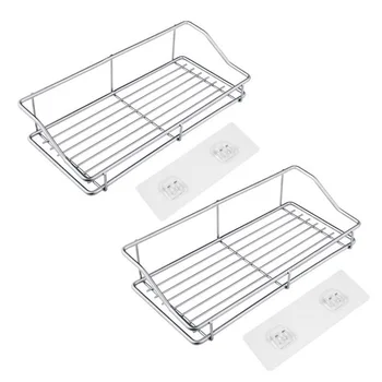 

New Bathroom Shelf Organizer Storage Kitchen Rack with Traceless Transparent Adhesive No Drilling Stainless Steel