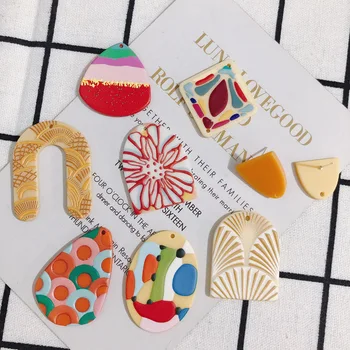 

Retro style 20pcs/lot color pattern print geometry ovals/irregular shape acrylic beads diy jewelry earring/garment accessory