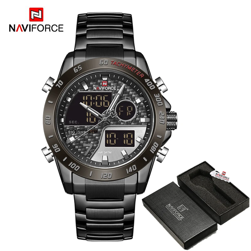NAVIFORCE Luxury Brand Men's Wrist Watch Military Digital Sport Watches For Man Steel Strap Quartz Clock Male Relogio Masculino 