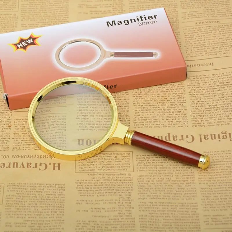 

5X Magnifying Glass Old Man Loupe Magnifier Handheld Reading Glasses, Zinc Alloy Wooden Handheld Reading Magnifying Glass