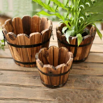 

Retro Planting Flower Barrels Rustic Succulent Wavy Edge Planter Tub Wood Barrels Flower Pot Plant Container Box 1