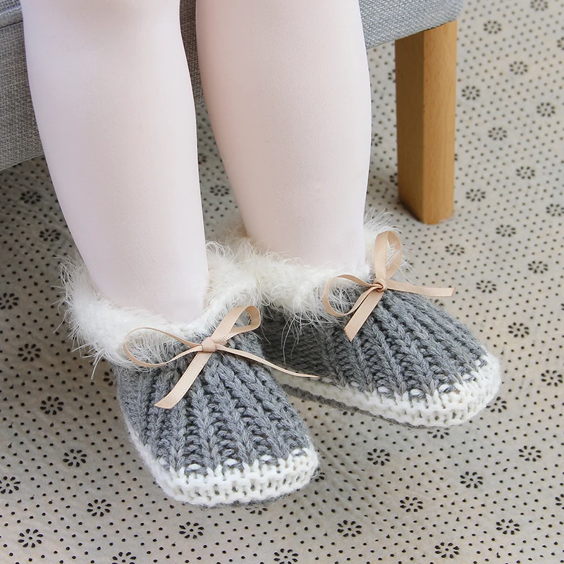 Baby Shoes Solid Knit Winter Toddler Infant Slip-On Warm Bed Shoes Autumn Hand Made Newborn Girls Boys Boot Fashion Cute Bowknot 6
