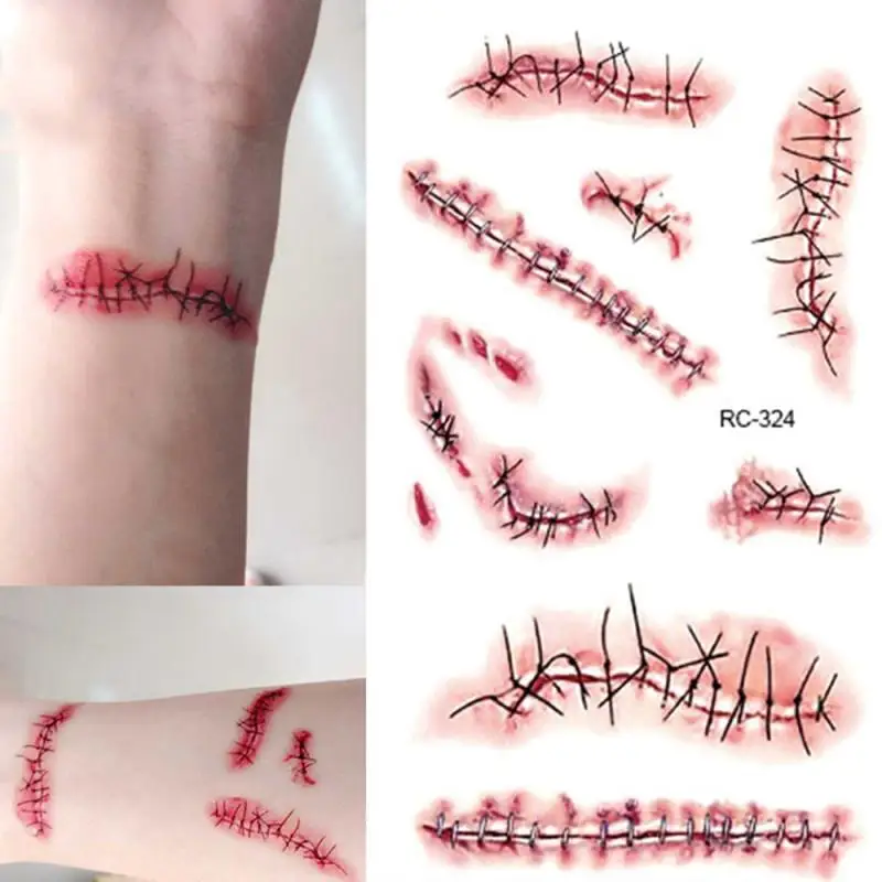

1Pc Halloween Temporary Tattoo Sticker Waterproof Instant Stitched Wound Scary Scars Convenient Tattoo Sticker