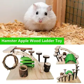 

Hamster Toy Ladder Small Pet Stairs Step Fitness Exercise Toy Apple Wood Hammock Playground Pet Feeder Small Pet Exercise Toy
