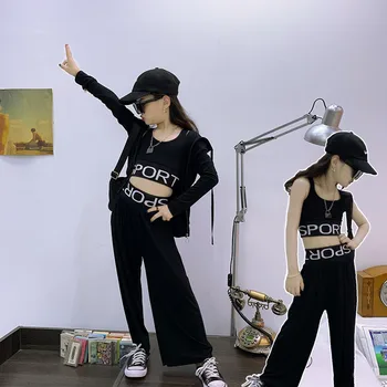 

Girls Sunscreen Suit 2020 Summer New Korean Cardigan Top Net Red Vest Wide Leg Pants Sports Three-Piece Set Children's clothes