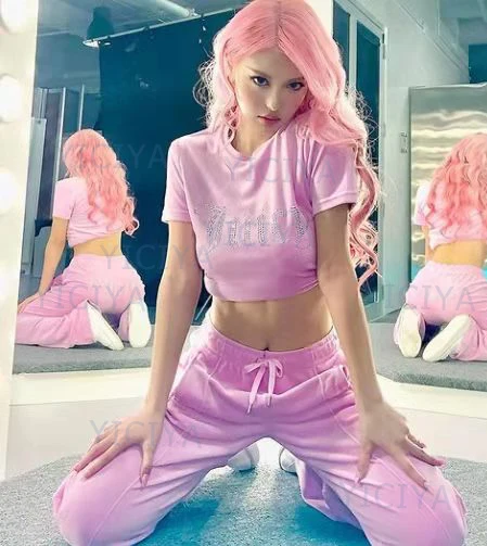 YICIYA Juicy Apple Velour Tracksuit woman Winter Velvet tracksuit Two Piece Set with Diamante Rhinestone Jogging Suits for Women PINK SET