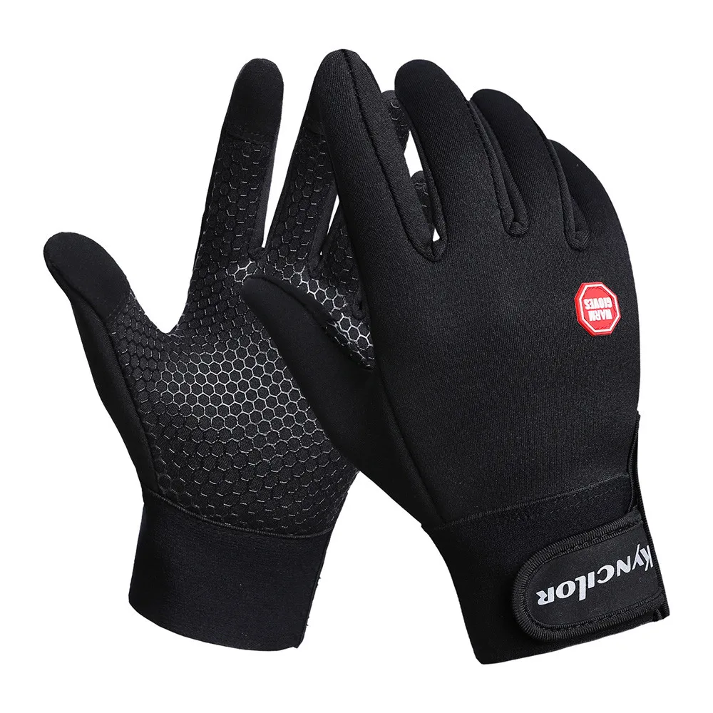Водонепроницаемые флисовые мужские и женские лыжные перчатки ветрозащитные тепловые перчатки с сенсорным экраном для спорта на открытом воздухе, альпинизма на открытом воздухе, Мотоциклетные Перчатки - Цвет: Черный