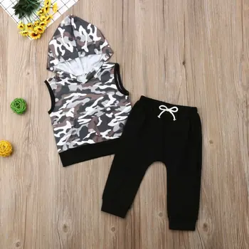 

Pudcoco 2pcs Toddler Kids Baby Boy Hooded Camouflage Sleeveless Vest Tops + Long Pants Outfits Clothes Set 6m-5y