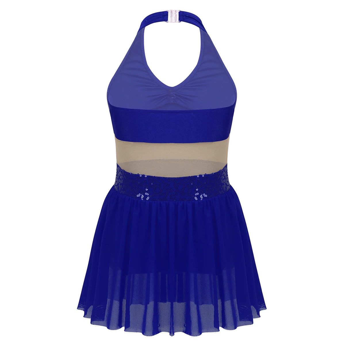 ChicTry Girls Halter Sequin Mesh Stretchy Figure Skating Dress Gymnastics Ballet Leotard Kids Performance Lyrical Dance Costumes