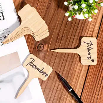 

Eco-Friendly Wooden Plant Sign Tags 100pcs+2 Pen T-shape Bamboo Plant Labels Garden Markers for Seed Potted Herbs Flowers Tools