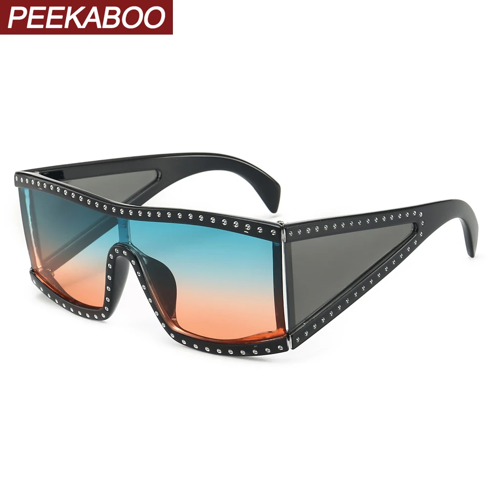 Peekaboo цельные негабаритные Солнцезащитные очки Квадратные Женские аксессуары летние зеркальные женские солнцезащитные очки Стразы Непродуваемые черные