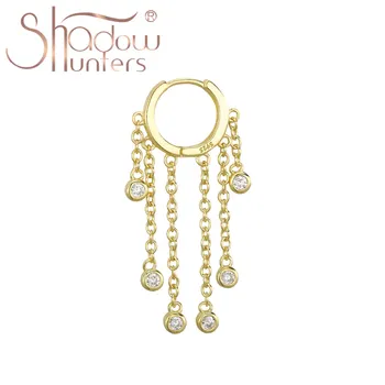 

SHADOWHUNTERS 925 Sterling Silver Gold-Color Chains Drop Earrings Clear Zircon Tassel Droop Earrings 925 Jewelry Hoop Pircing