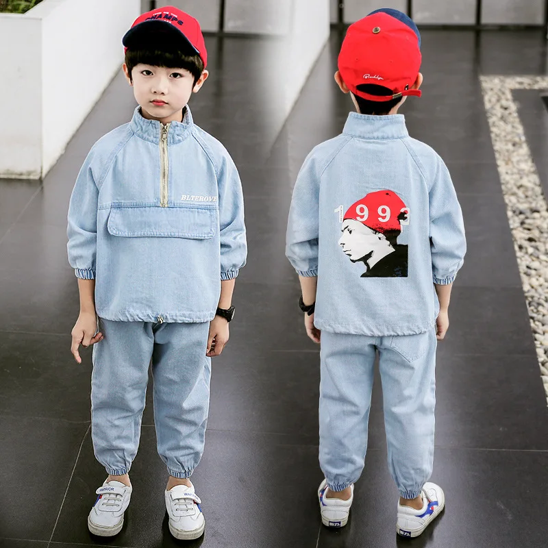 

BOY'S Spring Clothing Set 2020 New Style Korean-style Big Boy BOY'S Casual Head Denim Suit Fashion 1855-d11