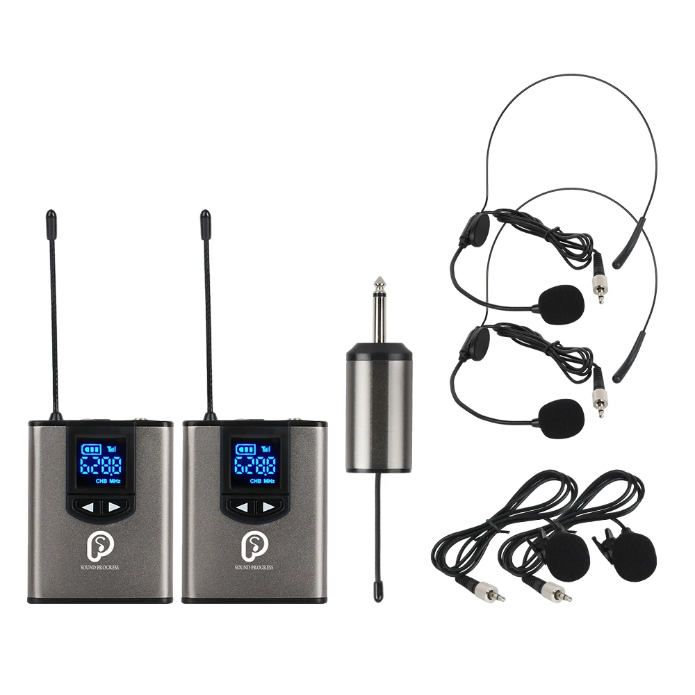 Günstig UHF Wireless System mit Headset Mic Lavalier Revers Mic, dual Bodypack Sender und One Mini Wiederaufladbare Empfänger 1 4 \