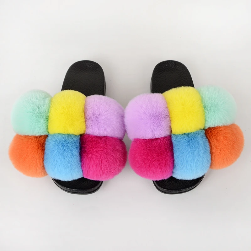 Good Value Summer Women Slippers House Slides Female Shoes Fur Faux-Fur for Fluffy with Pom-Pon 4001280668084