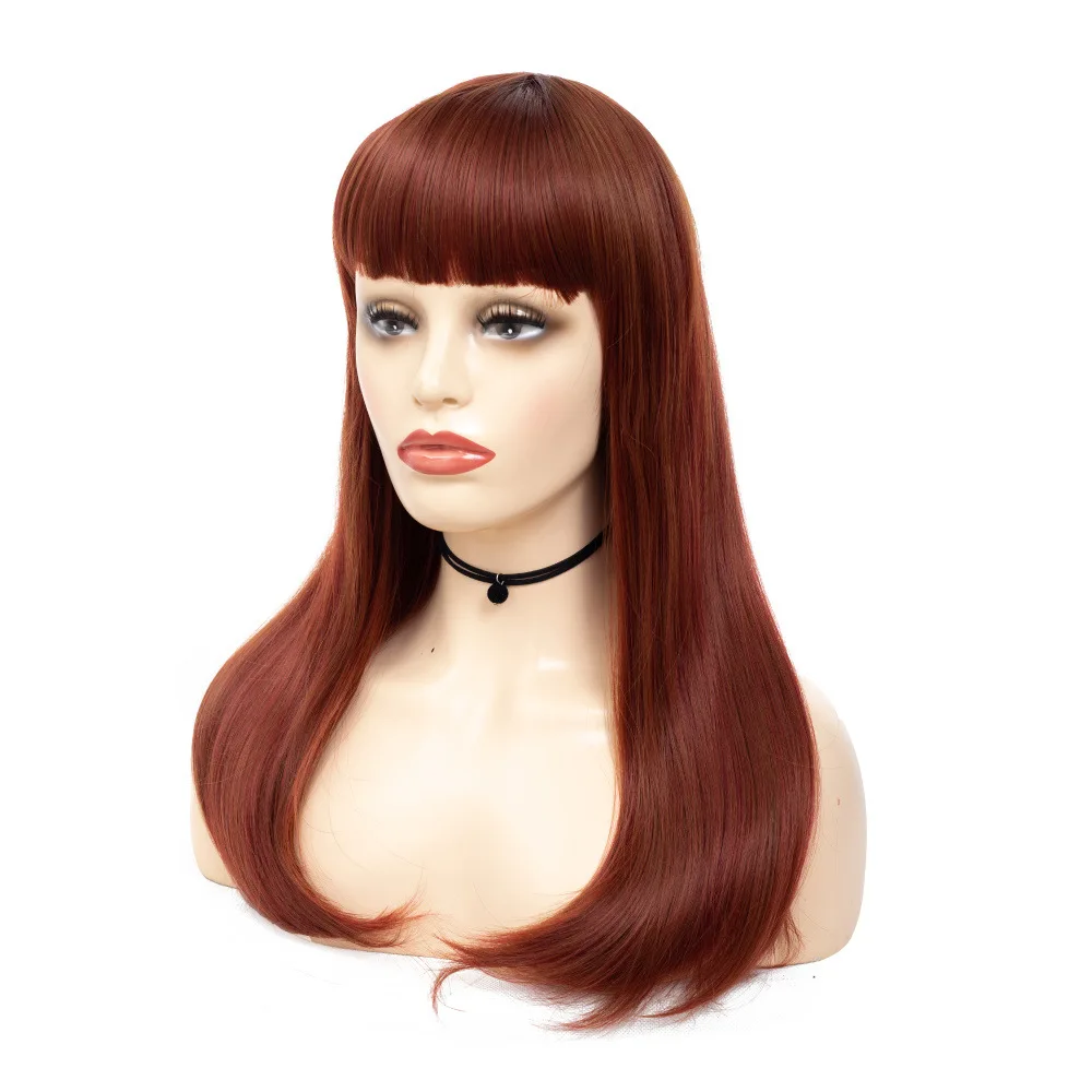 LIHUI Silky Straight Hair Synthetic Wigs Wine red Brown Wig Heat Resistant Wigs With Natural Hairline Wigs for Women