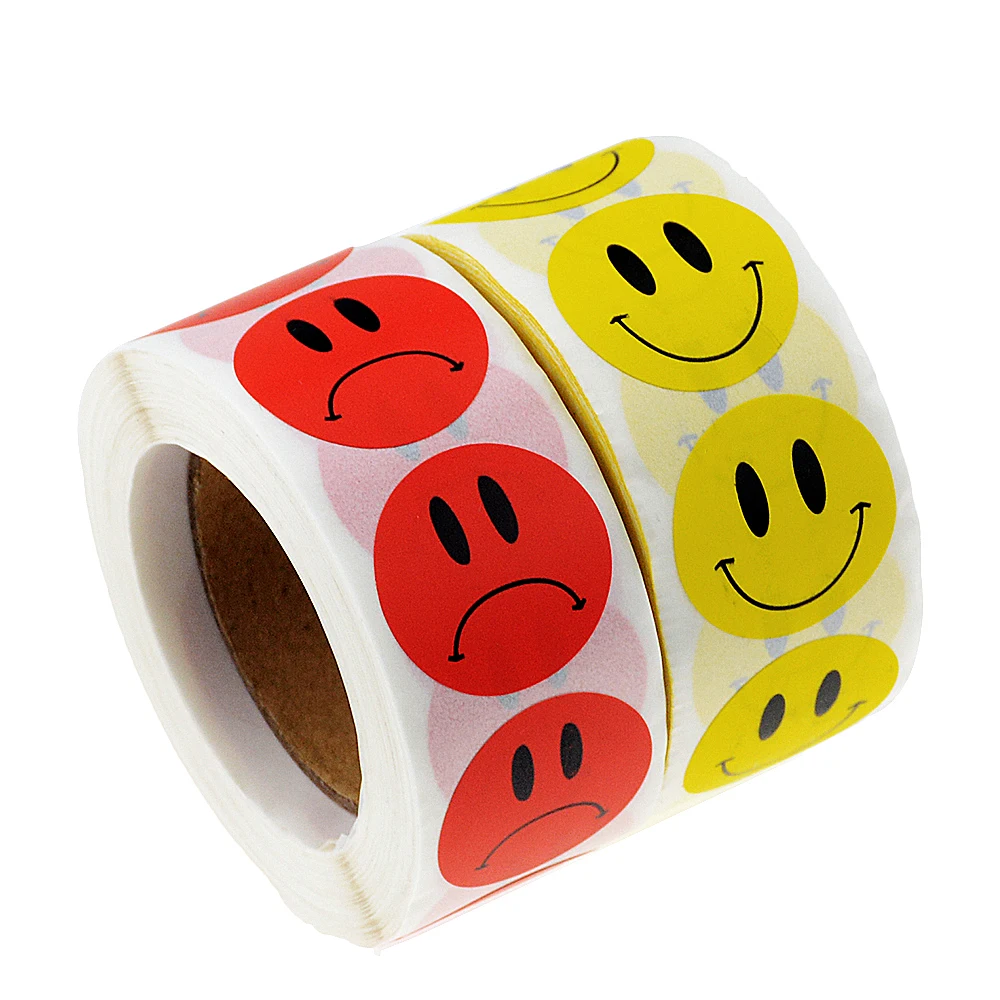 500 шт/рулон желтый смайлик счастливые или красные плачущие наклейки для лица 1 дюйм Круглый Круг Этикетки для учителя