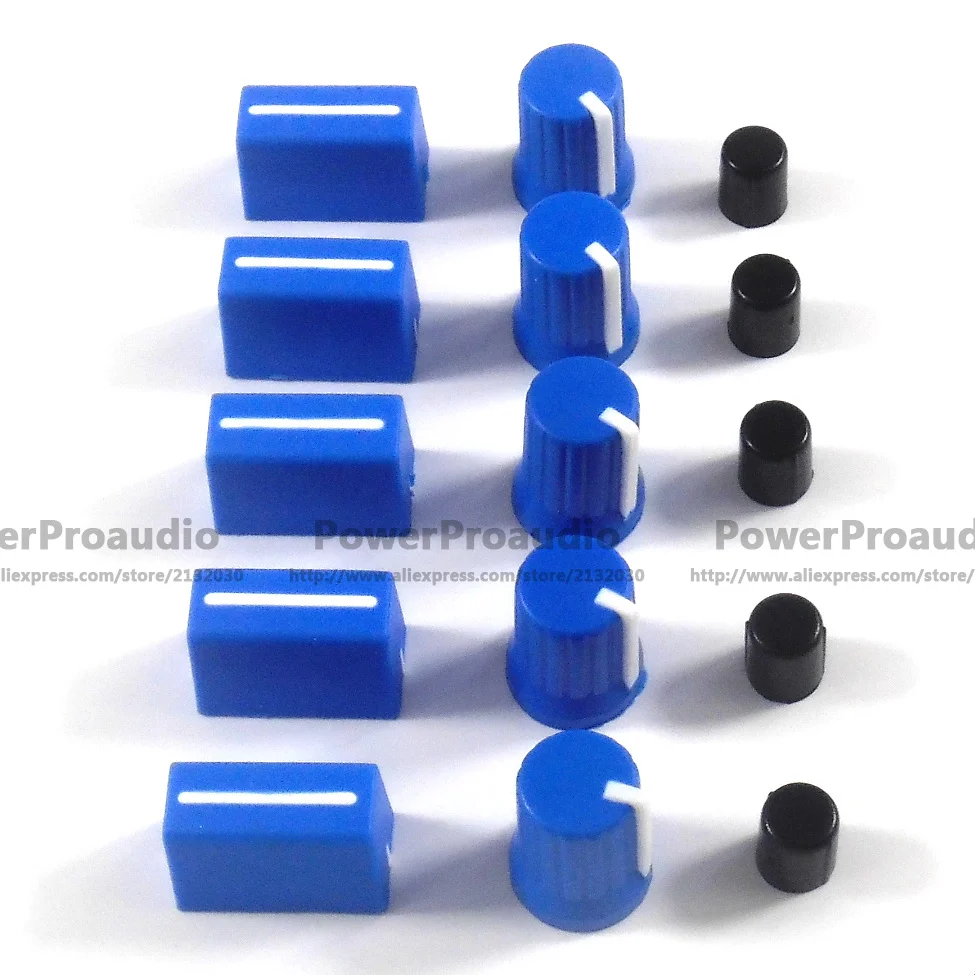 5PCS Rotary Knob+5PCS Fader Cap For Rane Mixer TTM 57 61 62 64 68 (Dark Blue )