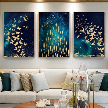 

Scandinavian Golden Fish Butterfly Wall Art Canvas Painting 3 Pcs Nordic Posters Prints Room Decoration Wall Pictures Home Decor