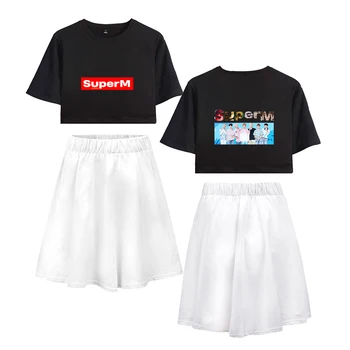 

2019 SuperM Short skirt suit Hot Short Sleeve T-shirt and Short skirt suit Two Piece High Quality Casual SuperM for women