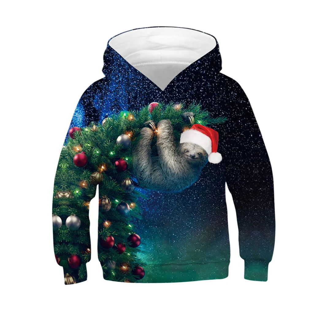 Зимний Детский Рождественский пуловер с объемным цифровым рисунком для мальчиков и девочек, толстовка с капюшоном, детская одежда, манто, куртка для детей - Цвет: Синий