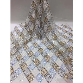 

Amazing Party African Tulle Lace Material French Net Lace Fabric With Sequins HNZ347(5Yards/Lot)