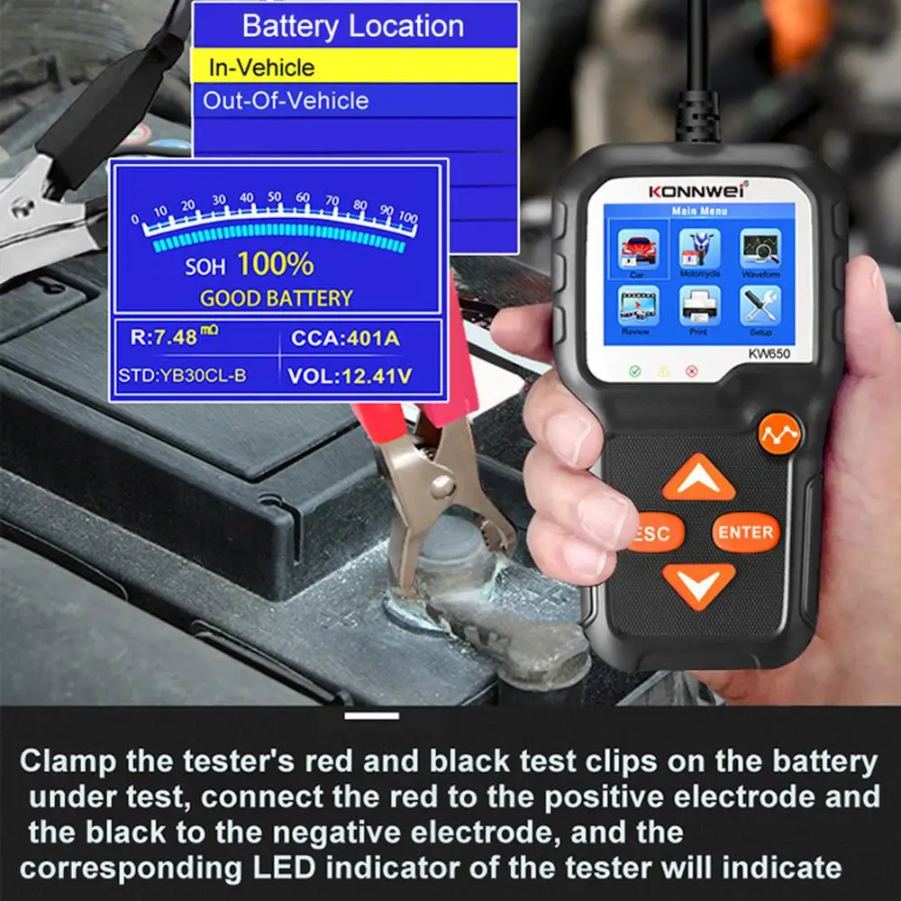 Тестер автомобильного аккумулятора KONNWEI KW650 6 16 В вход 100 2000 диагностический