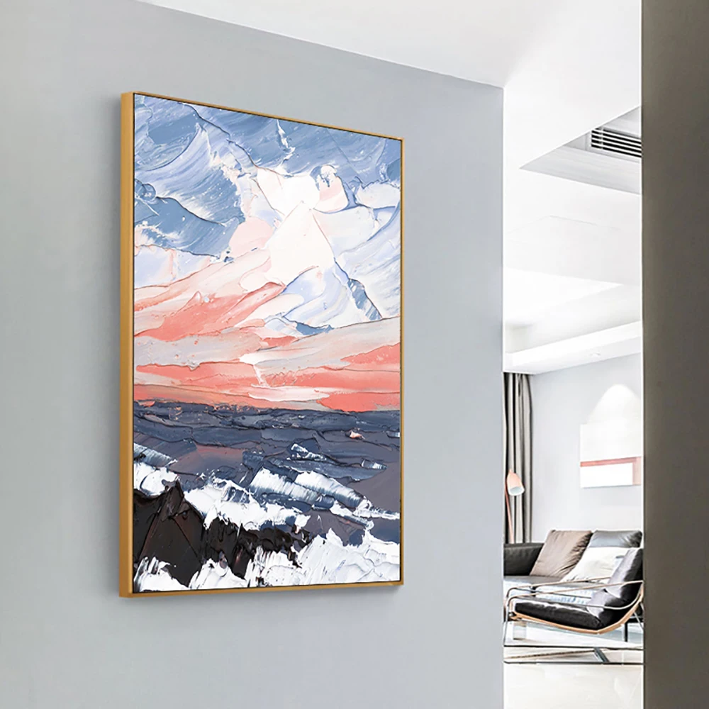 Hand Painted Abstract Oil Painting Canvas Large Size Landscape Wall Art  Sunrise Beach Handmade Living Room Decoration Picture