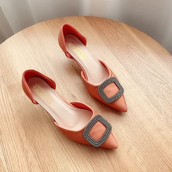 

Retro Woman Shoes Female Sandal High Heel Sandals 2019 Summer Buckle Shallow Mouth Strappy Heels Med shoes Original Ladies For