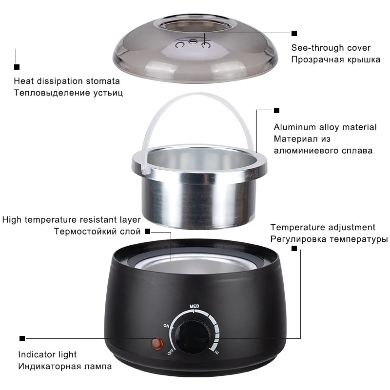 Hair Removal Wax-melt Machine Heater 200ml Wax Beans 10 Wood Stickers Hair Removal Machine Waxing Kit Calentador de cera