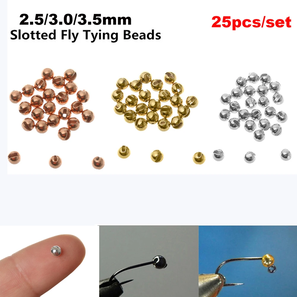 25 unids/lote cuentas de tungsteno/2,5/3,0/3,5mm atado de moscas Material ranurado de Niza-diseñado de aleación de tungsteno Durable herramientas de pesca