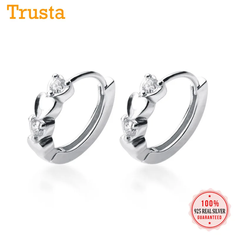 Trusta Genuine 925 Sterling Silver Cute Heart Cz Ear Cuff Clip On Earring For Women Girl Piercing Earing Jewelry Gift DS2354