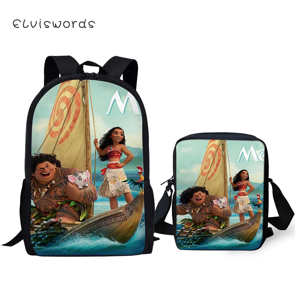 ELVISWORDS модный детский школьный рюкзак Моана принцесса шаблон книга сумки мультфильм Vaiana Искусство девушки принты женский рюкзак для путешествий