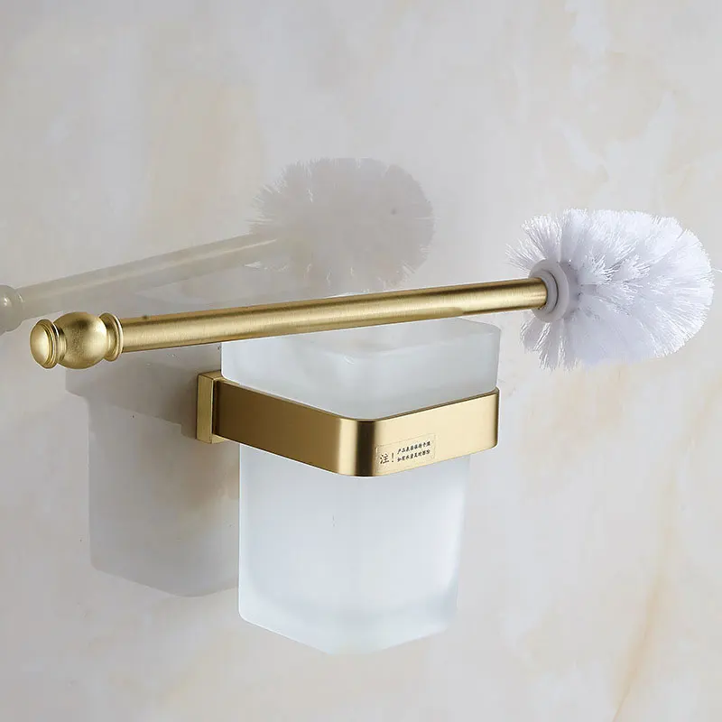 COOANHO Wall-Mounted Toilet Brush Bracket Brass Bathroom Toilet Brush Set Bracket Frosted Glass Gold