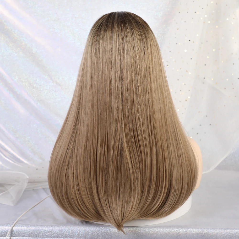 Длинные прямые коричневые парики с челкой натуральные синтетические для женщин