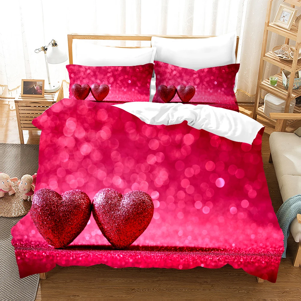 Red Heart Pattern Bedding Set Valentine's Day 3D Print Comforter Luxury